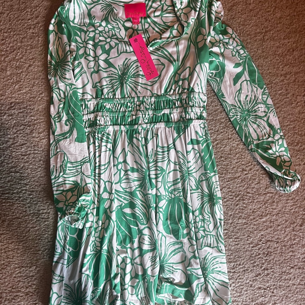 Lilly Pulitzer White and Green Floral Kids Dress